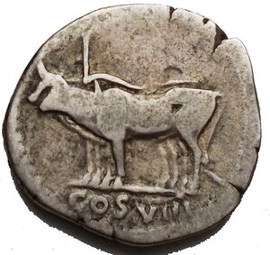 reverse: Vespasian. A.D. 69-79. AR denarius (18.2 mm, 3.21 g). Rome mint, Struck A.D. 77-78. IMP CAESAR VESPASIANVS AVG, laureate head right / COS VIII, two oxen standing left under yoke. RIC 943; BMCRE 206; RSC 133. Fine.