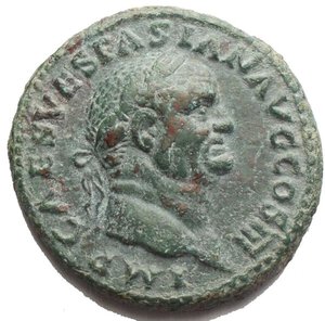 obverse: Vespasian (69-79). AE As. Obv. IMP CAES VESPASIAN AVG COS III. Laureate head right. Rev. AEQVITAS AVGVSTI SC. Aequitas standing left, holding scales and rod. g 12,24. mm 27,55. R. Good VF. Rare. Good example.