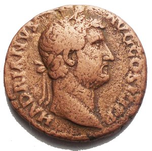 obverse: Hadrian Æ As. Rome, AD 134-138. HADRIANVS AVG COS III PP, bare head right / ANNONA AVG, Annona standing slightly left, holding grain ears over modius and rudder set on a prow; S-C across fields. RIC 796. 11.5 g, 25.8mm