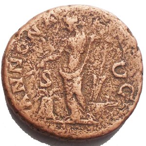 reverse: Hadrian Æ As. Rome, AD 134-138. HADRIANVS AVG COS III PP, bare head right / ANNONA AVG, Annona standing slightly left, holding grain ears over modius and rudder set on a prow; S-C across fields. RIC 796. 11.5 g, 25.8mm
