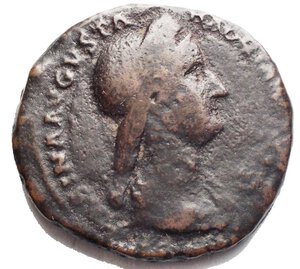 obverse: Sabina (128-137), AE Sestertius. 21.64g, 31.4 mm. Obv: SABINA AVGVSTA HADRIANI AVG P P; Bust of Sabina, draped, right; hair falling in plait down neck and piled on top behind diadem. Rev: CONCORDIA AVG; Concordia, draped, standing left, resting on column, holding patera in extended right hand and double cornucopiae in left, S-C in fields. RIC II 1026, BMCRE 1861, Cohen 6