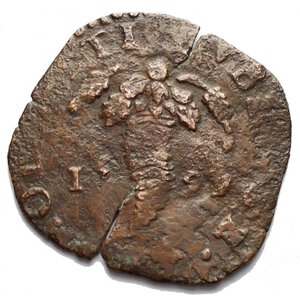 obverse: Zecche Italiane - Napoli. Filippo III. 1598-1621. Tornese 1599 con bastoni incrociati. Ae. g 4,52. mm 28,04. 