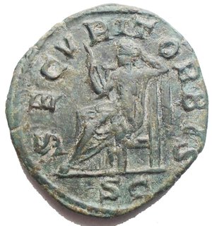 reverse: Philip I. AD 244-249. Æ Sestertius. d/IMP M IVL PHILIPPVS AVG. Laureate, draped, and cuirassed bust right. r / SECVRIT ORBIS / S C. Securitas seated left, holding scepter and propping head on hand. RIC IV 190; Cohen 216. 28,6 x 31,01 mm. 17,94 g. a EF. Good green patina