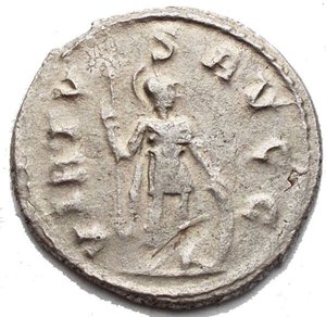 reverse: GALLIENUS (253-268). Antoninianus. Rome. Obv: IMP GALLIENVS P F AVG III Radiate and cuirassed bust right. Rev: VIRTVS AVGG. Virtus standing right, holding spear and resting hand upon shield. Condition: Good very fine/ a very fine Rare Weight: 3.8 g. Diameter: 22,5 mm.