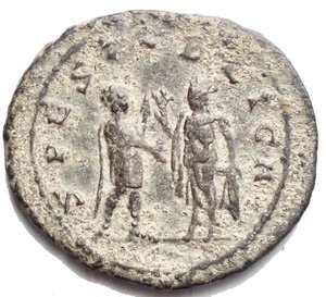 reverse: Saloninus (258-260), Antoninianus 256, Asian mint Obverse: radiate and draped bust right SALON VALERIANVS NOB CAES Reverse: Saloninus in military attire and holding spear standing right, Spes standing left, presenting flower to Saloninus with right hand and holding skirt with left hand SPES PVBLICA Diameter 22.6 mm, weight 3.83 g Untouched
