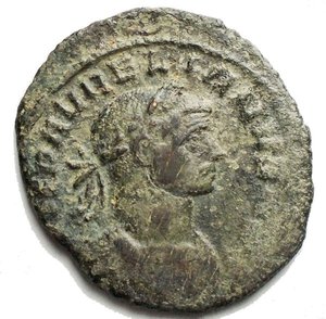 obverse: AURELIAN, (A.D. 270-285), AE As, (5.6 g), obv. laureate, draped and cuirassed bust right, around IMP AVRELIANVS AVG, rev. Aurelian and Severina clasping hands, radiate bust of Sol, right, above them, around CONCORDIA AVG, (S.11646, RIC 80, C.35)