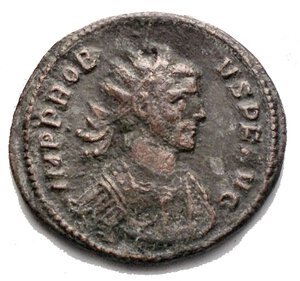 obverse: Probus. A.D. 276-282. AE antoninianus (22.3 mm, 3.64 g) struck A.D. 278-80. IMP PROBVS AVG, radiate and cuirassed bust right / VICTORIA GERM, two captives seated back to back, trophy of arms between them; in exergue, R dot-in-crescent A. RIC 222; C 768; SRCV 12055. Good VF