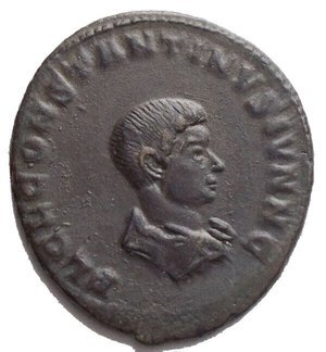 obverse: CONSTANTINE II (Caesar, 316-337). Follis. Treveri. Obv: FL CL CONSTANTINVS IVN N C. Bare-headed, draped and cuirassed bust right. Rev: PRINCIPI IVVENTVTIS / T F / ° A TR Prince standing right in military attire, holding globe and transverse spear. Good VF. gr 3,54. mm 19,15 x 21,26