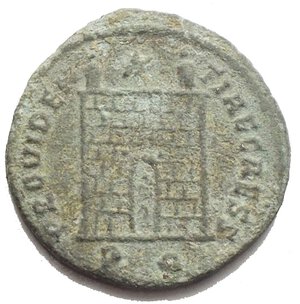 reverse: Constantius II, as Caesar, 324-337. Follis (Billon, 18.1 mm, 2.41 g), Rome, 4th officina, 324-325. FL VAL CONSTANTIVS NOB C Laureate, draped and cuirassed bust of Constantius II to left. Rev. PROVIDENTIAE CAESS / R Q Camp gate VF