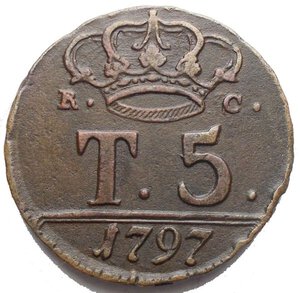 obverse: Regno di Napoli - Ferdinando IV°, 5 Tornesi 1797 senza P - RRR