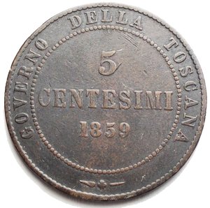 obverse: Casa Savoia. Regno d Italia. Re Eletto. Vittorio Emanuele II. 1859-1861. 5 centesimi 1859 Birmingham. Cu. Gig. 17. 