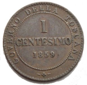 obverse: RE ELETTO - VITTORIO EMANUELE II, 1 Centesimo 1859 (I tipo), Rame 950/.. (Cu) (Birmingham) 15mm 1g. Gig 19, B13717D