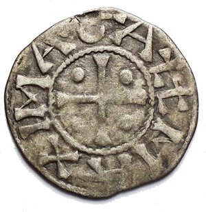 reverse: FRANCE, Vienne. Archbishops, XII-XIV Century AD. AR Denier (0.89 gm). Profile bust of St. Maurice / Cross, pellets in angles. Rob.5045v. PdA.4826. Toned