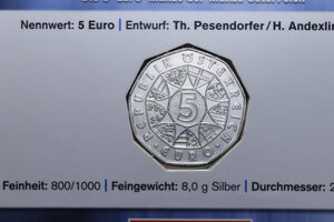 reverse: AUSTRIA 5 EURO 2003 AG. 8 GR. IN CARTONCINO FDC