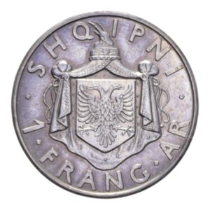 reverse: ALBANIA ZOG I 1 FRANG AR 1937 ROMA AG. 5 GR. qSPL