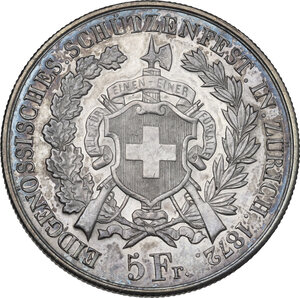 reverse: Switzerland.  Shooting Festival. 5 francs 1872, Zurich