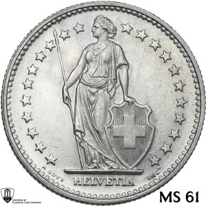 obverse: Switzerland.  Confederation (1848- ). 2 francs 1928