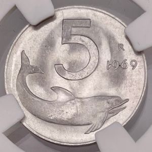 reverse: 5 Lire 1969 - 1 rovesciato