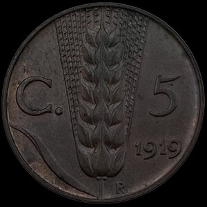 reverse: 5 centesimi 1919