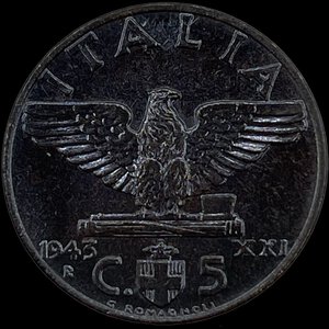 reverse: 5 centesimi 1943