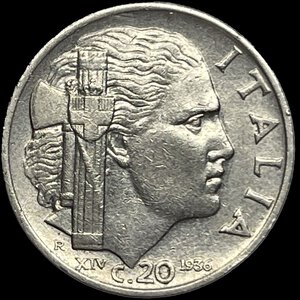 reverse: 20 centesimi 1936