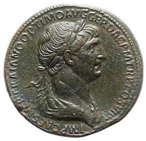 obverse: TRAIANO (98-117), Roma. Æ Sestertius (34mm. - 26.65gr.). R.\: Felicitas in piedi a sinistra, con caduceo e cornucopia. RIC II 672. SPL/BB.