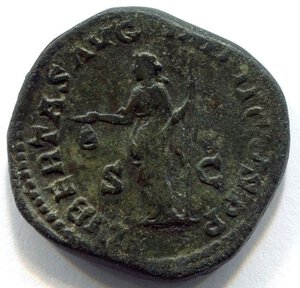 reverse: COMMODO (177-192). Roma. AE sestertius (14,26 gr. - 25 mm.). R.\: LIBERTAS AVG IMP II COS P P; RIC 315. BB+. Ottima la patina.
