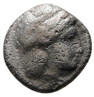 obverse: Bithynia. KIOS (350-300 a.C.). AR Diobolo (13 mm, - 2,29 gr.). D.\: KIA, testa laureata di Apollo a destra; R.\: ΠPOΞENOΣ, prora galea a sinistra; MB. R1.