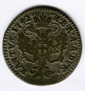 reverse: Mantova. Duca Carlo 6°. 20 soldi del 1732. MB-BB. R1.
