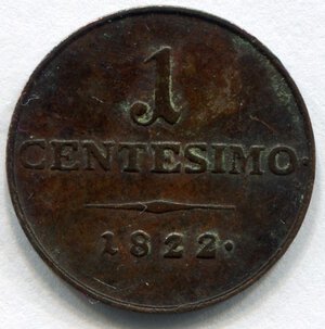 reverse: Regno Lombardo Veneto. Re Francesco 1° d Asburgo-Lorena. 1 centesimo del 1822. BB. NC.