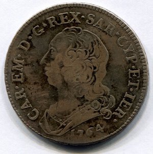 obverse: Regno di Sardegna. Re Carlo Emanuele 3° (1730-1773). 1/2 scudo del 1764. Ag. qBB-BB. R1.