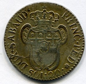 reverse: Regno di Sardegna. Re Vittorio Amedeo 3° (1773-1796). 20 soldi del 1796. Mi. qBB. NC.