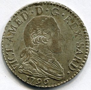 reverse: Regno di Sardegna. Re Vittorio Amedeo 3° (1773-1796). 20 soldi del 1796. Mi BB++. NC.