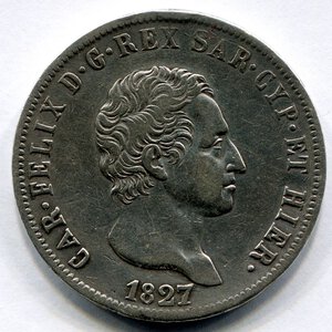 obverse: Regno di Sardegna. Re Carlo Felice (1821-1831). 5 lire 