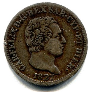 obverse: Regno di Sardegna. Re Carlo Felice (1821-1831). 50 centesimi del 1827. Zecca di Torino. Ag. qBB-BB. C.