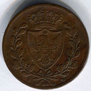 obverse: Regno di Sardegna. Re Carlo Felice (1821-1831). 5 centesimi del 1826. Zecca di Torino. Cu. MB-qBB. C.