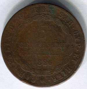 reverse: Regno di Sardegna. Re Carlo Felice (1821-1831). 5 centesimi del 1826. Zecca di Torino. Cu. MB-qBB. C.