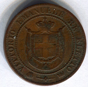 obverse: Governo provvisorio della Toscana. Re Vittorio Emanuele 2° (1849-1878) Re Eletto. 2 centesimi del 1859. Zecca di Birmingham. CU. qBB. C.