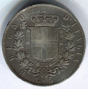 reverse: Regno d Italia. Re Vittorio Emanuele 2° (1849-1878).  5 lire 
