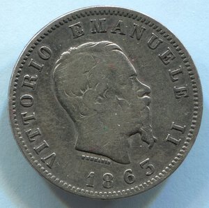 obverse: Regno d Italia. Re Vittorio Emanuele 2° (1849-1878). 1 lira 