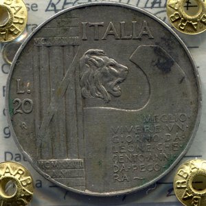 reverse: Regno d Italia. Re Vittorio Emanuele 3° (1900-1946). 20 lire 