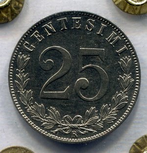 reverse: Regno d Italia. Re Vittorio Emanuele 3° (1900-1946). 25 centesimi 
