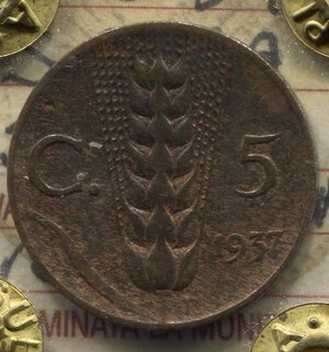 reverse: Regno d Italia. Re Vittorio Emanuele 3° (1900-1946). 5 centesimi 