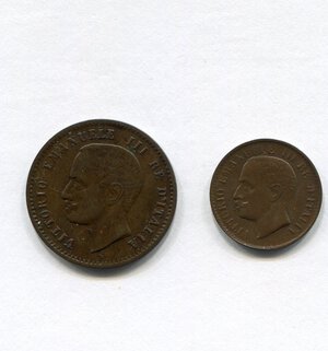 obverse: Regno d Italia. Re Vittorio Emanuele 3° (1900-1946). 1 e 2 centesimi 
