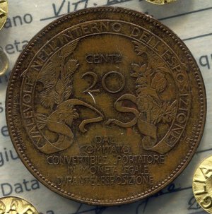 reverse: Regno d Italia. Re Vittorio Emanuele 3° (1900-1946). Buono da 20 centesimi 
