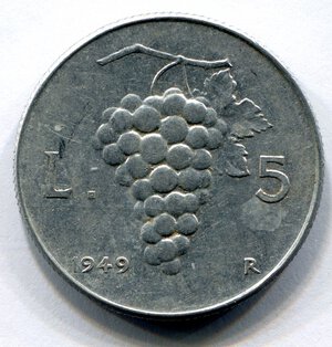 reverse: Repubblica Italiana. 5 lire 
