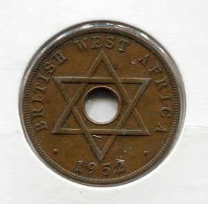 reverse: Africa Occidentale Britannica. Giorgio 6°. 1 penny del 1952. Br. BB. C.