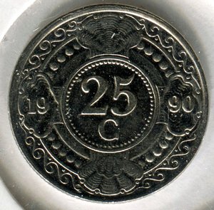 reverse: Antille Olandesi. Regina Beatrice. 5 centesimi del 1990. Al. SPL+.