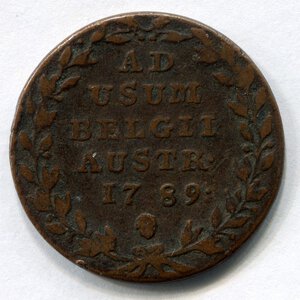 reverse: Belgio (Paesi Bassi Austriaci). Giuseppe 2°. 2 liards del 1789. Cu. MB. R1.
