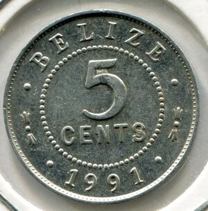 reverse: Belize. Regina Elisabetta 2°. 5 cents del 1991. Al. BB/SPL.